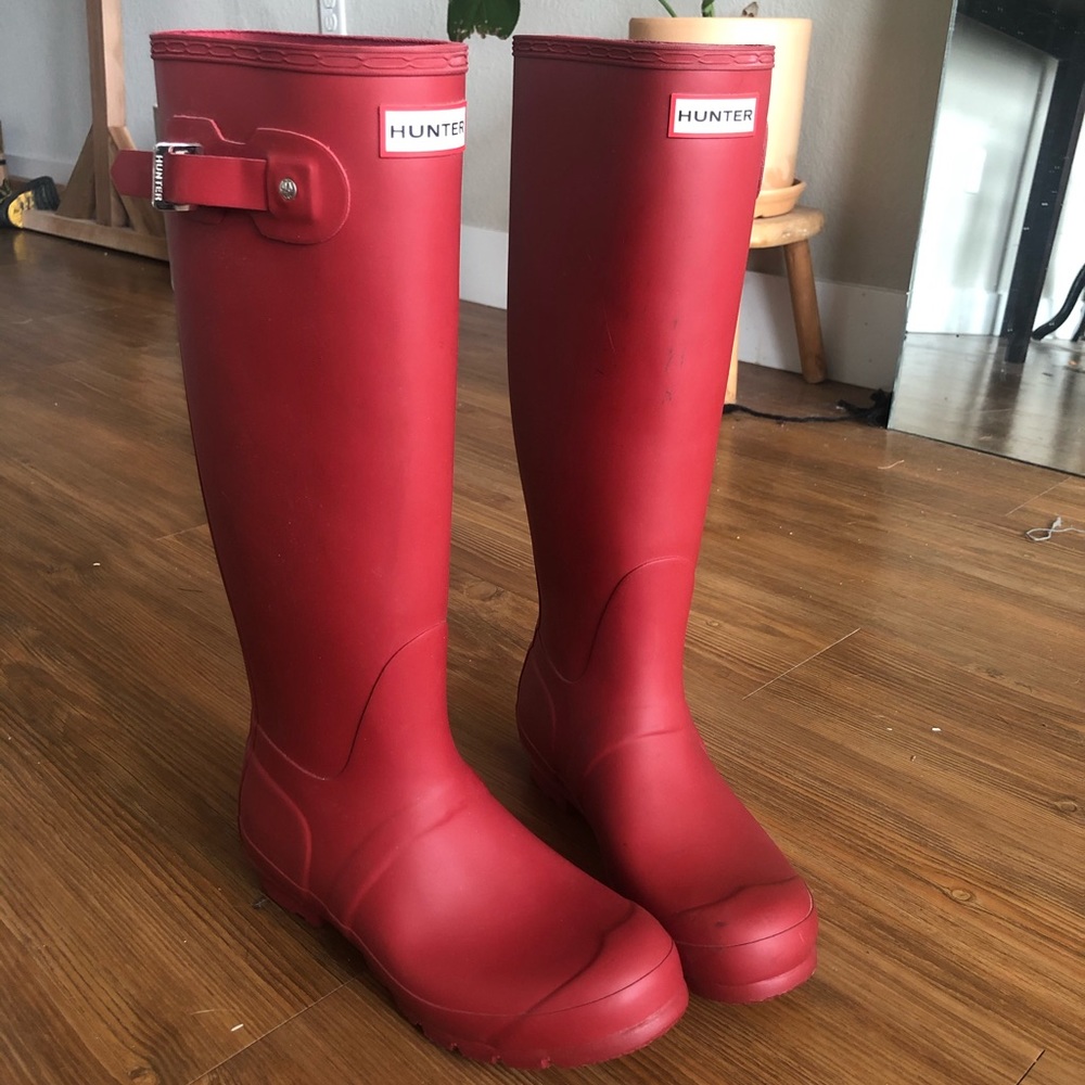 Red hunter rain boots